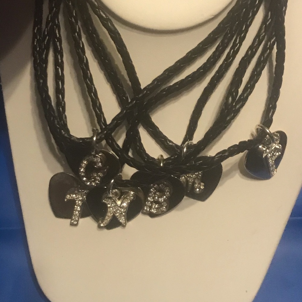 Black Vegan Leather Crystal Initial Heart Necklace